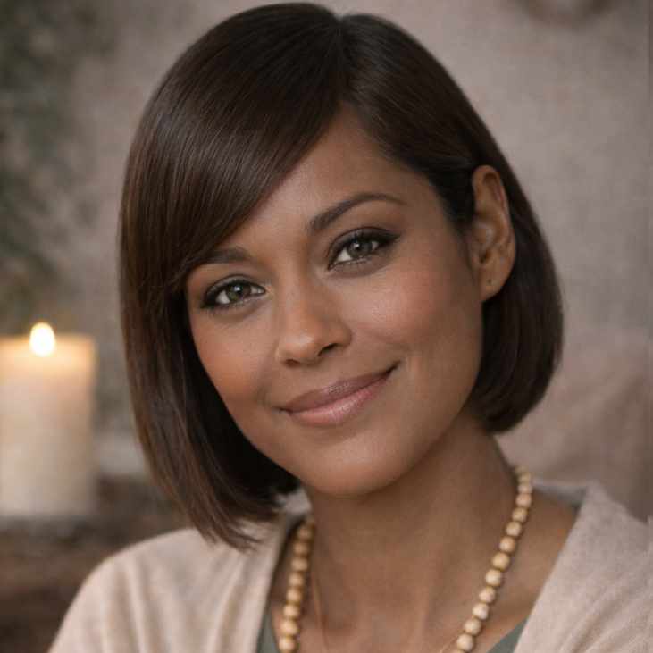 GraceVoice Woman with short dark bob haircut smiling