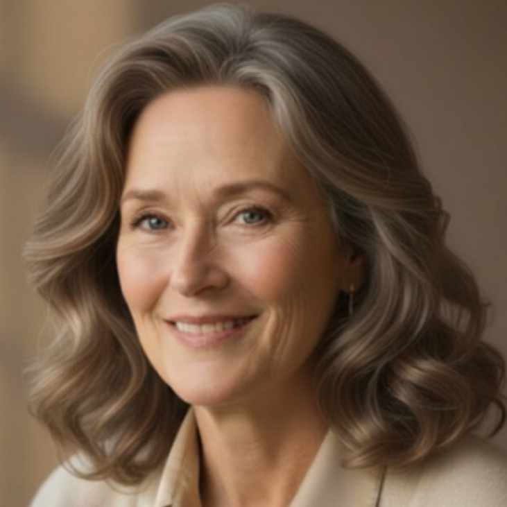 GraceVoice Older woman with short golden-brown hair smiling warmly